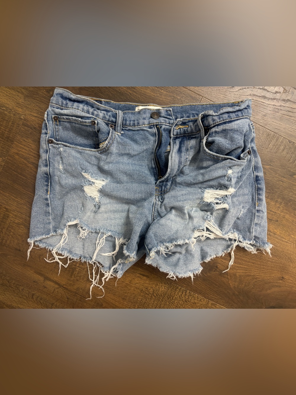 Abercrombie & Fitch Light Blue Distressed Denim Cutoff Shorts